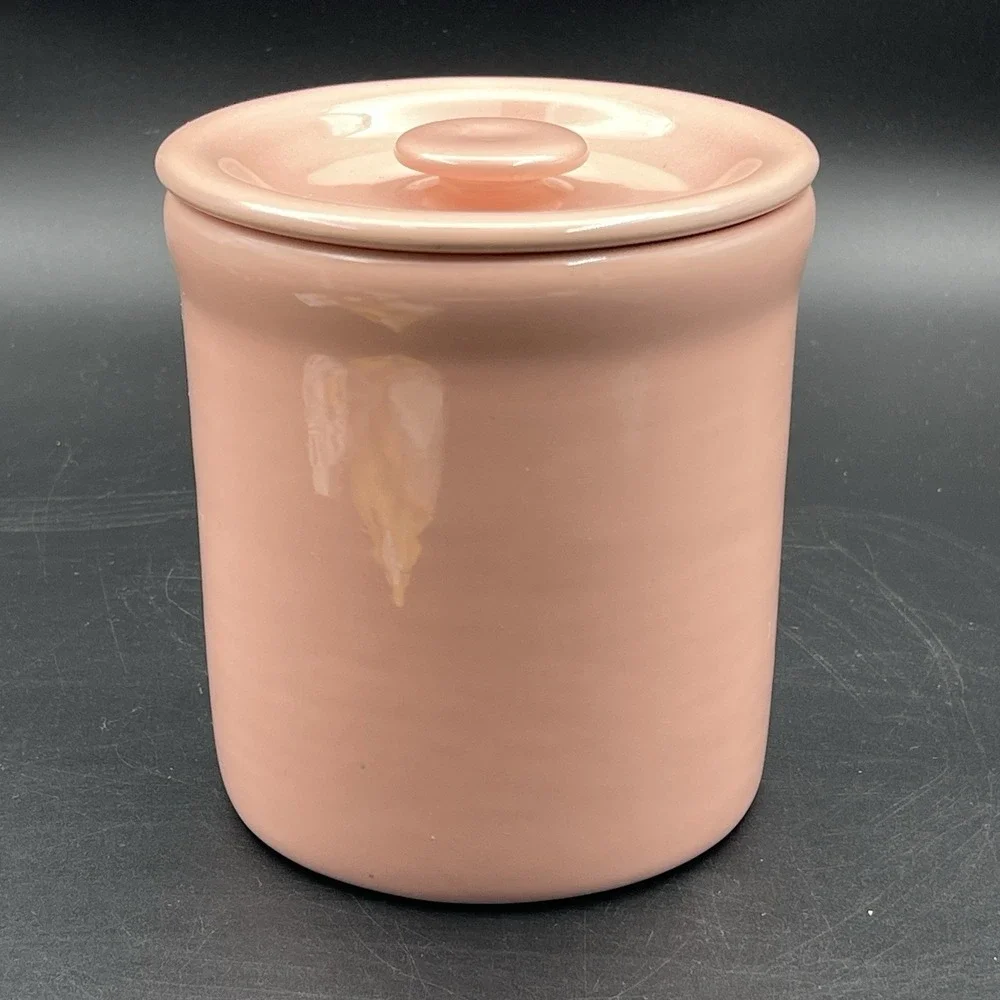 Gaetano Pottery Calif USA Peach Coral Tea Sugar Canister w Lid Vintage